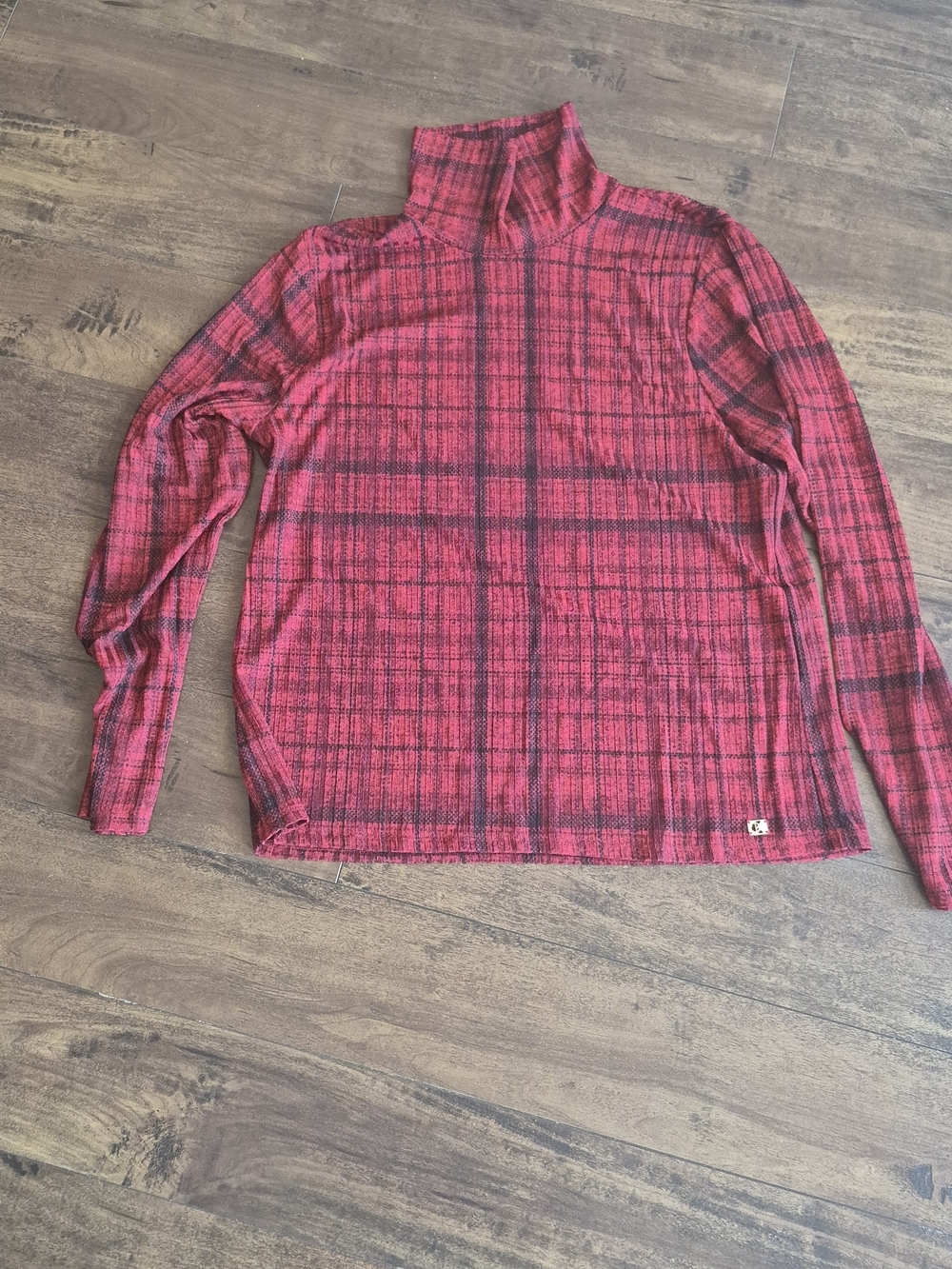 Calvin Klein Red and Black Plaid Turtleneck Knit